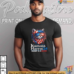 Trump Is A Scab Shirt Kamala Harris 2024 Patriotic Cat Lady American Flag Shirt 4