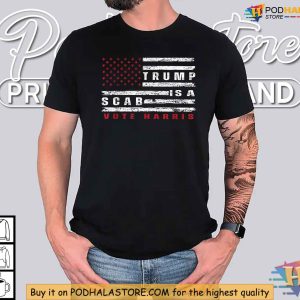 Trump Is A Scab Shirt Vote Harris Walz 2024 Kamala American Flag Tee 2