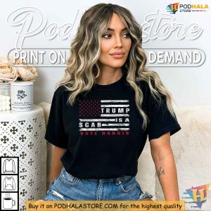 Trump Is A Scab Shirt Vote Harris Walz 2024 Kamala American Flag Tee 3