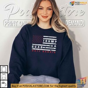 Trump Is A Scab Shirt Vote Harris Walz 2024 Kamala American Flag Tee 4