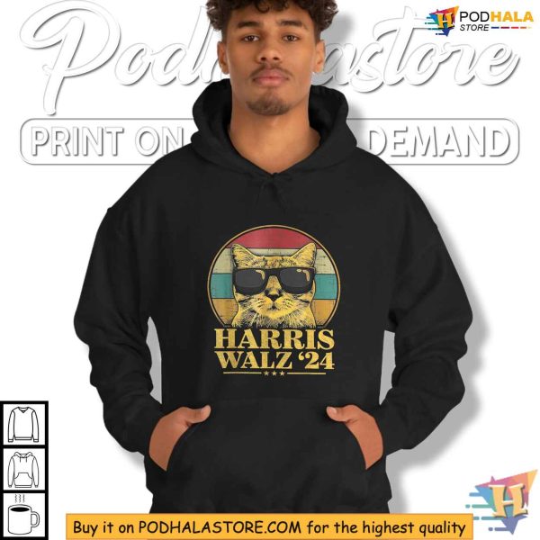 Vintage Harris Walz Tshirt, Kamala Harris Election Apparel For Cat Lovers