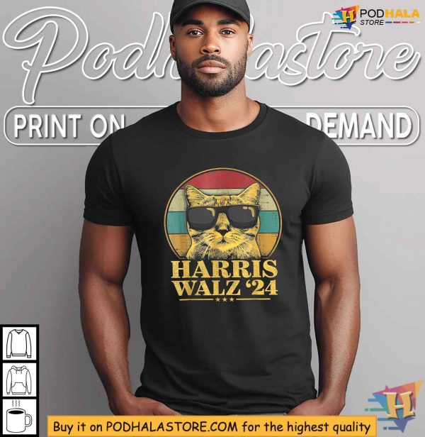 Vintage Harris Walz Tshirt, Kamala Harris Election Apparel For Cat Lovers