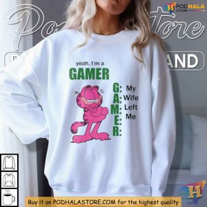 Yeah I'm a Gamer My Wife Left Me Shirt, Garfield Gaming Humor Apparel