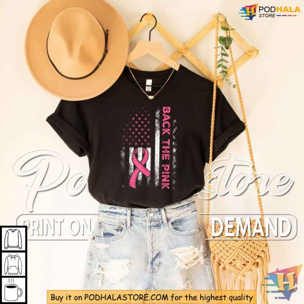 Breast Cancer Awareness Shirt, Back The Pink Flag, Pink Ribbon T-Shirt