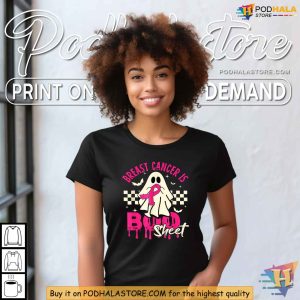 Breast Cancer Awareness Shirt, Boo Ghost Halloween Design, Pink Ribbon Support
