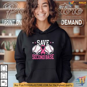 Breast Cancer Awareness Shirt Pink Ribbon Save Second Base Baseball Tee 2