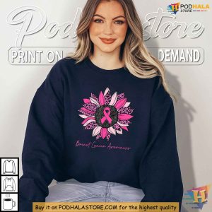Breast Cancer Awareness Shirt, Pink Ribbon Sunflower Women Warrior Apparel