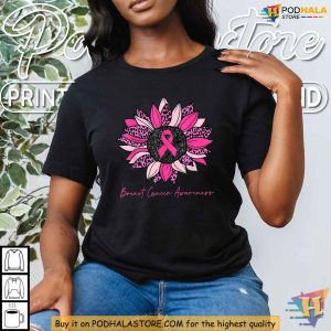 Breast Cancer Awareness Shirt Pink Ribbon Sunflower Women Warrior Apparel 2
