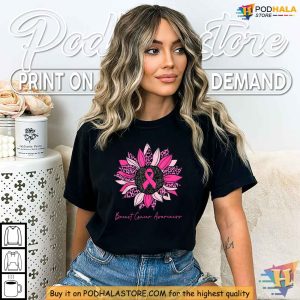 Breast Cancer Awareness Shirt Pink Ribbon Sunflower Women Warrior Apparel 3