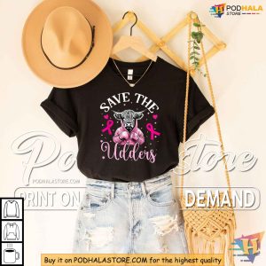 Breast Cancer Fight Shirt Save the Udders Cow Support Funny Awareness Tee 2