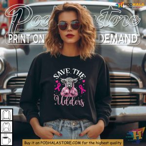 Breast Cancer Fight Shirt Save the Udders Cow Support Funny Awareness Tee 3