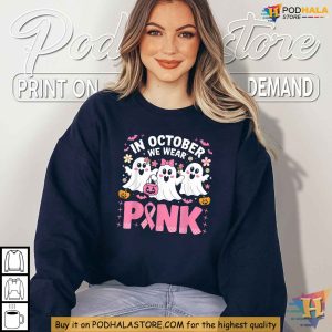 Breast Cancer Pink Ribbon Shirt, Halloween Ghost Design for October Awareness