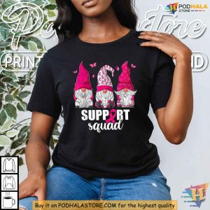 Breast Cancer Support Squad Shirt Pink Ribbon Gnomes Awareness Tee 3
