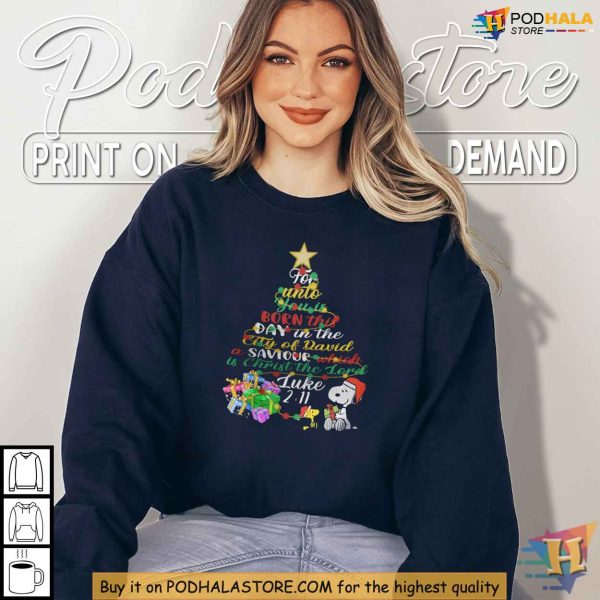Christian Snoopy Christmas Shirt, Celebrate Luke 2-11 With Peanuts Design