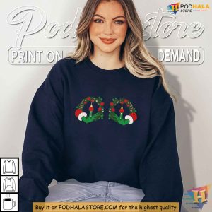 Christmas Boobies Grinch Hands Shirt, Festive Naughty Humor Sweatshirt