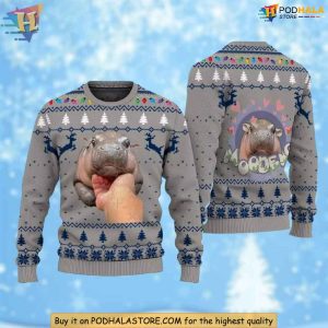 Cute Moo Deng Hippo Ugly Sweater, Perfect for Christmas, Animal Fun Design