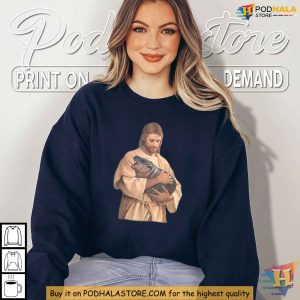Cute Moo Deng Meme Shirt, Jesus Holding Baby Hippo Parody T-Shirt