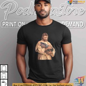 Cute Moo Deng Meme Shirt Jesus Holding Baby Hippo Parody T Shirt 3