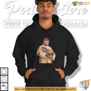 Cute Moo Deng Meme Shirt Jesus Holding Baby Hippo Parody T Shirt 4