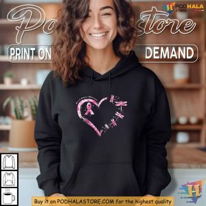 Dragonflies Heart Design Breast Cancer Awareness Shirt for Women and Men