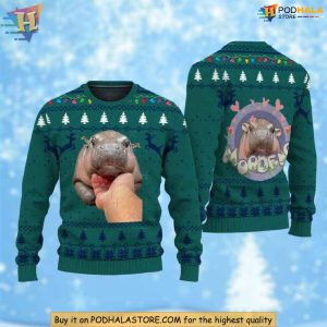 Festive Moo Deng Baby Hippo Sweater, Quirky Ugly Christmas Apparel for Fun