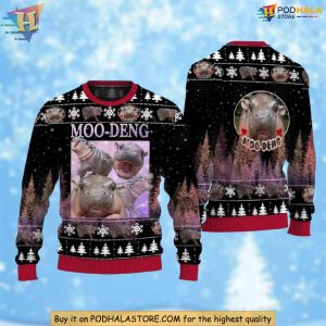 Festive Moo Deng Pig Ugly Christmas Sweater, Fun Holiday Fashion Design