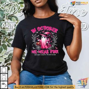 Fun Pink Ghost Witch Breast Cancer Awareness Shirt for October Festivities 3