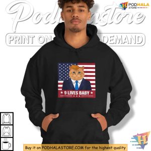 Funny Cat Trump 9 Lives Baby Even My Cat Loves Trump 2024 Shirt 3