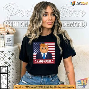 Funny Cat Trump 9 Lives Baby Even My Cat Loves Trump 2024 Shirt 4