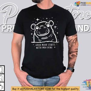 Good Mood Starts with Moo Deng Shirt, Cute Hippo Character Design Tee