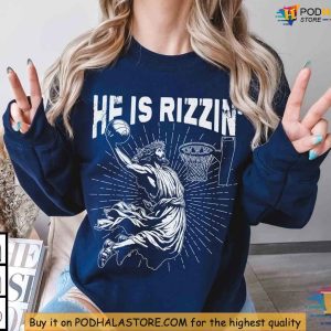He Is Rizzin Jesus Dunk Shirt Funny Easter Humor Tee Christian Apparel 2