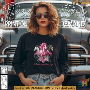 Horse Design Breast Cancer Awareness Shirt Pink Ribbon T Shirt for Women 2