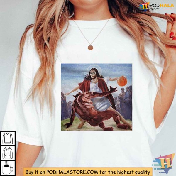 Jesus Crossing Up The Devil Shirt, Christian Sports Humor Design, Victory Over Evil