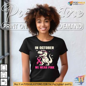 Kids Dinosaur Breast Cancer Awareness Shirt, Wear Pink in October