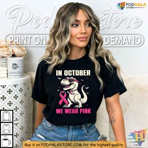 Kids Dinosaur Breast Cancer Awareness Shirt Wear Pink in October 2