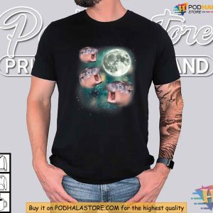 Moo Deng Cute Baby Hippo Meme Shirt, 3 Hippos Howling Moon Funny Animal Tee