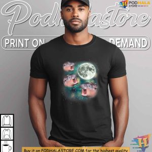 Moo Deng Cute Baby Hippo Meme Shirt 3 Hippos Howling Moon Funny Animal Tee 2