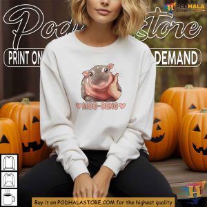 Moo Deng Cute Baby Hippo Meme Shirt Adorable Thai Internet Character Tee 4