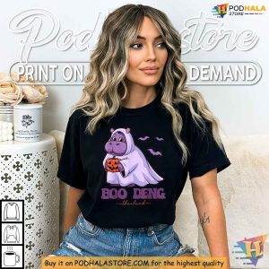 Moo Deng Halloween Shirt, Cute Thai Hippo as Ghost in Fun Halloween Apparel