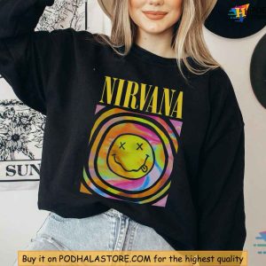 Nirvana Hoodie, Smiley Face Nirvana Crewneck, 90s Grunge Style Sweatshirt