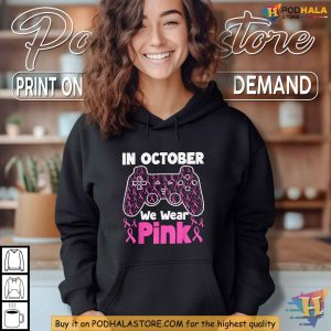 October Breast Cancer Awareness Shirt Gaming Pink Ribbon Kids Youth Tee 3