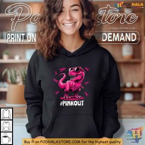 Pink Out Breast Cancer Awareness Shirt Cool Dinosaur Ribbon Tee for Kids 1