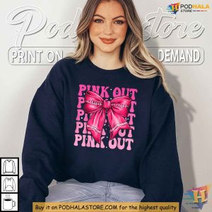 Pink Out Breast Cancer Awareness Shirt Stylish Coquette Bow for Women 1