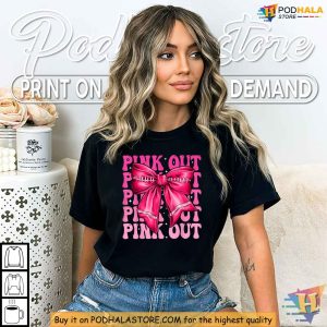 Pink Out Breast Cancer Awareness Shirt Stylish Coquette Bow for Women 3