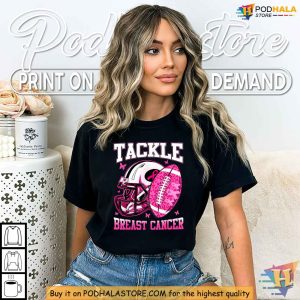 Pink Ribbon Breast Cancer Awareness Shirt, Tackle Cancer with Football Spirit