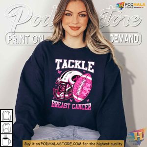 Pink Ribbon Breast Cancer Awareness Shirt Tackle Cancer with Football Spirit 3