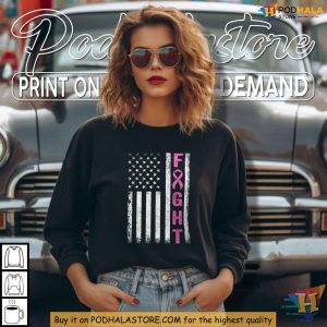 Pink Ribbon Fight Breast Cancer Awareness Shirt, American Flag Style