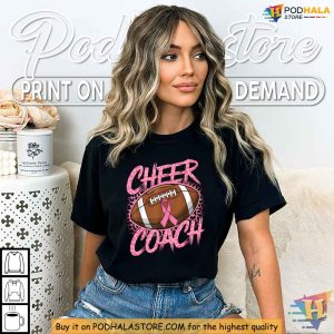 Pink Ribbon Football Shirt Breast Cancer Awareness for Cheer Coaches 1