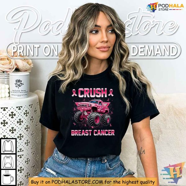 Pink Ribbon Monster Truck Breast Cancer Awareness Shirt for Kids, Support Tee