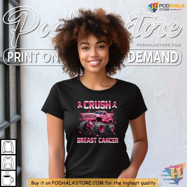 Pink Ribbon Monster Truck Breast Cancer Awareness Shirt for Kids, Support Tee